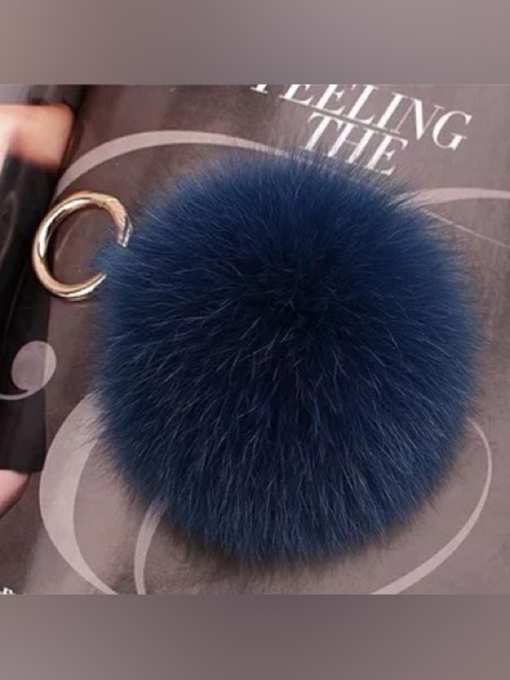 Pompom keychains-Real fox fur-KC001 ocean blue